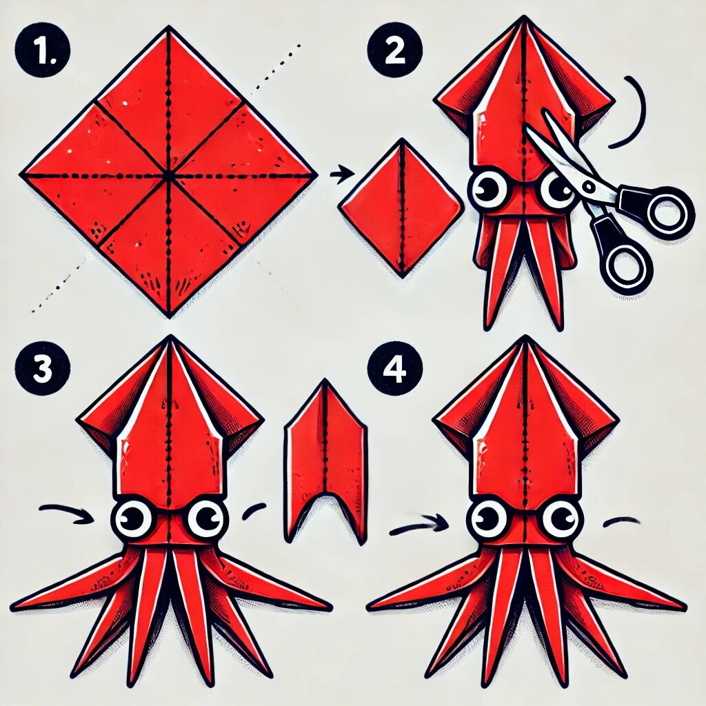 Готовая бумажная фигурка кальмара