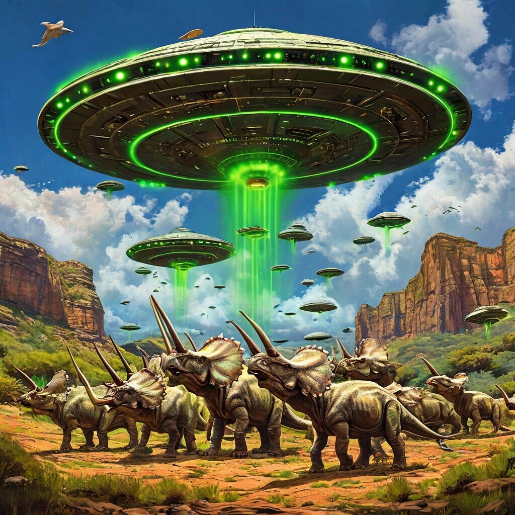НЛО, испепеляющее стадо трицератопсов
