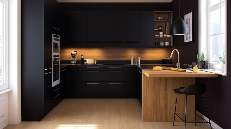    Черная кухня с деревом: стиль и функциональность svkuhni77