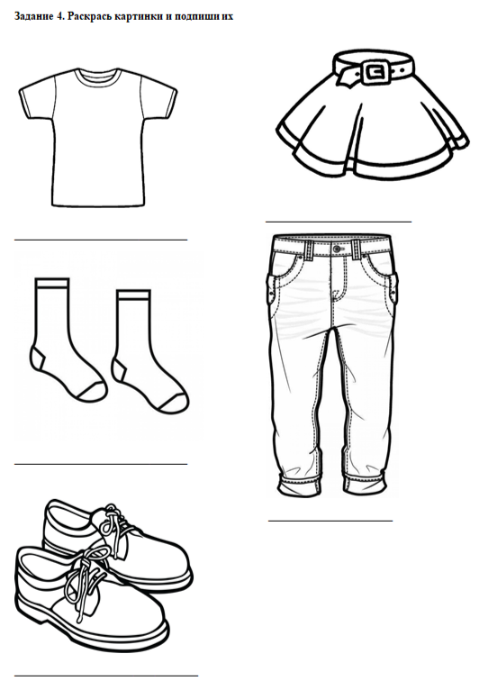 Рабочий лист 2. T-shirt, socks, shoes, skirt, jeans