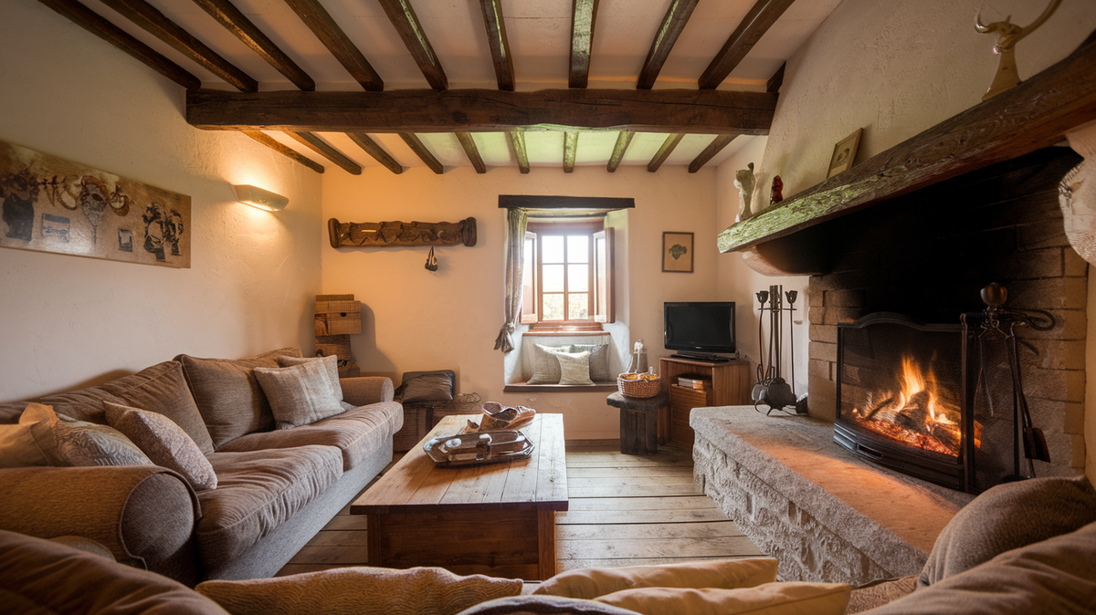 1. Гостиная с камином – тепло и уют