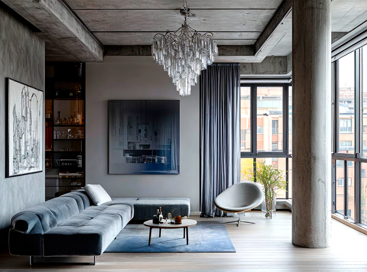 Хрусталь и "голый" бетон складываются в гармоничную композицию