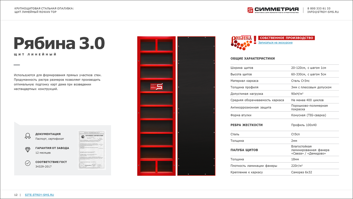 Характеристики опалубочного щита