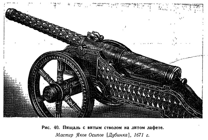 Пищаль с витым стволом Якова Осипова / Рубцов Н.Н. История литейного производства в СССР. Часть 1. – М., 1962