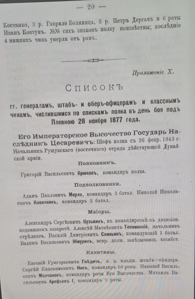 Список гг. генералам, штаб- и обер-офицерам и классным чинам, числившимся по спискам полка в день боя под Плевною 28 ноября 1877 года. Приложение X. Страница 20. Саранчов Е. Е. 12-й Гренадерский Астраханский его величества полк в походно-боевой службе царю и отечеству : Чтения для солдат : [Из истории полка] / По распоряжению начальства сост. кап. Саранчов. — Москва : типо-лит. т-ва И. Н. Кушнерев и К°, 1889. — VIII, 3-208, 41 с.