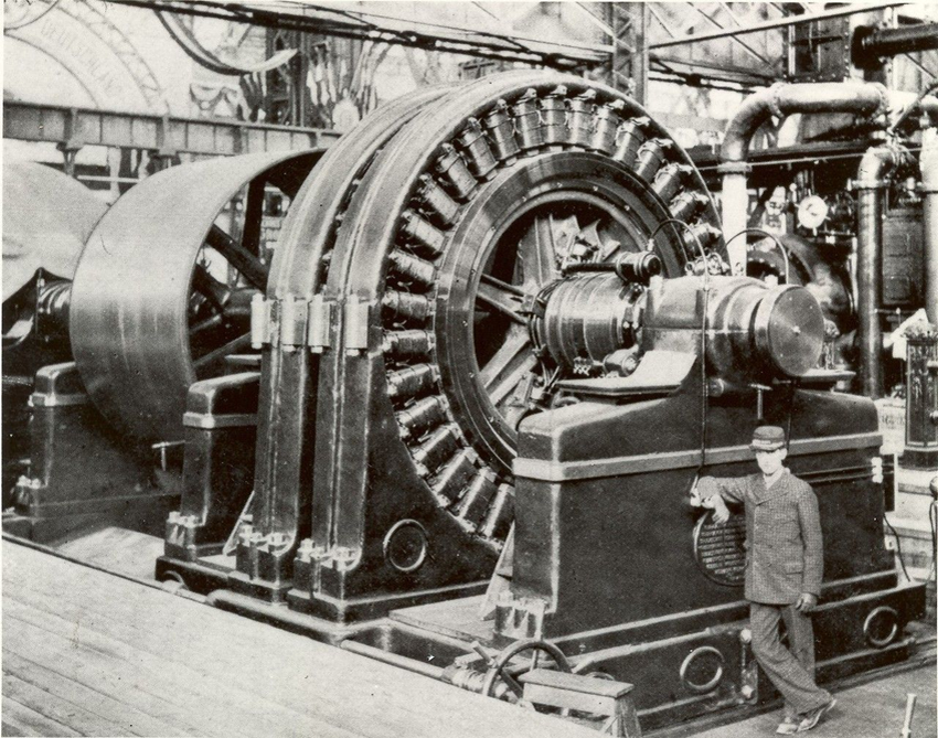 Электрогенератор Тесла, компания Westinghouse, 1893 г.