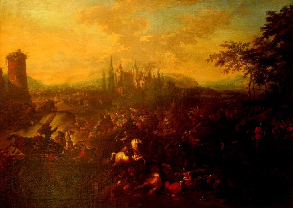 Перед битвой у Петроварадина Евгений Савойский объявил, что Богоматерь посулила ему победу | Битва при Петроварадине, худ. Ян Петер ван Бредаэль, 1720 г.