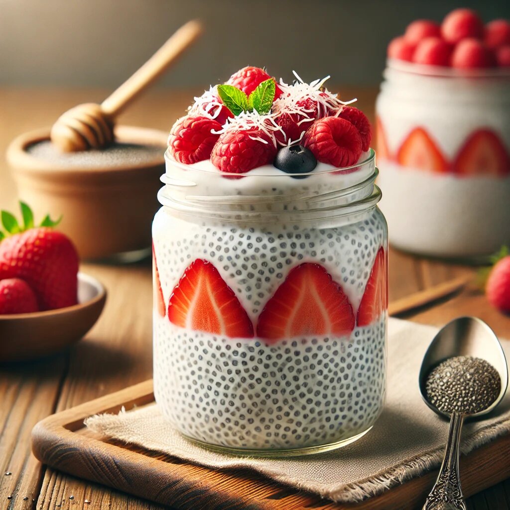 🍓 Чиа-пудинг с миндальным молоком – лёгкий и полезный завтрак!