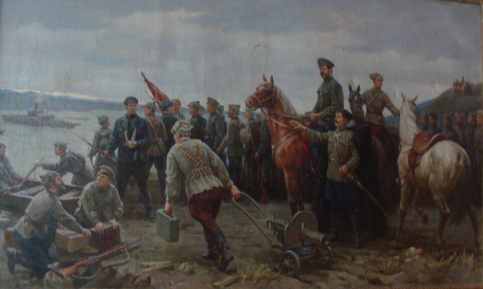 А.И.Плотнов. М. В. Фрунзе и В. И. Чапаев под Уфой. Июнь 1919.