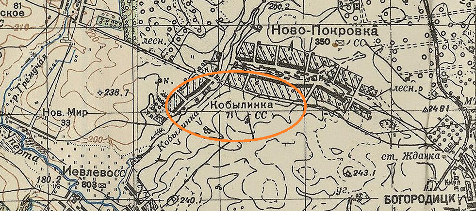 Деревня Кобылинка на карте 1941 года.