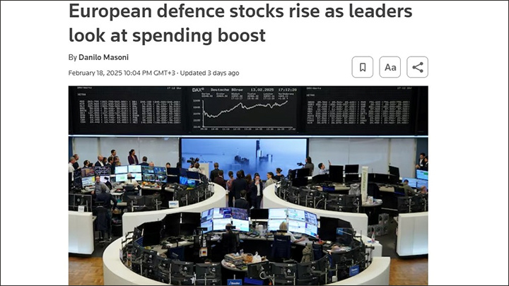    Рынок акций военных компаний Европы растёт//Скриншот страницы с сайта Reuters