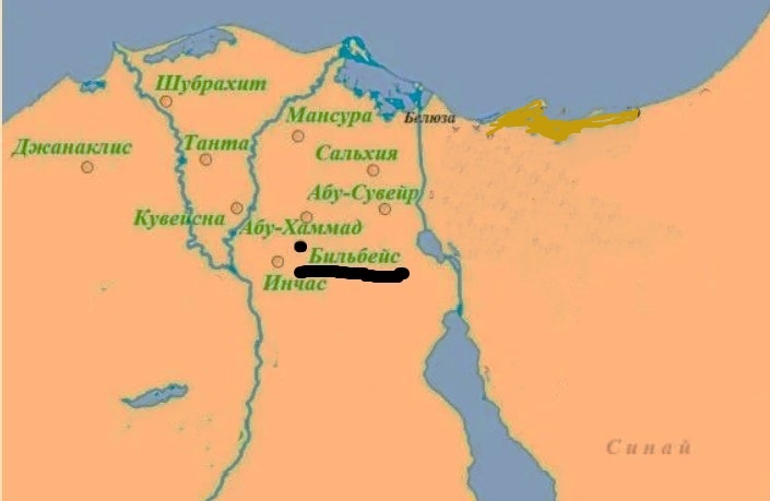 Месторасположение города Бильбейс на современной карте Египта. Источник: https://yandex.ru/images 