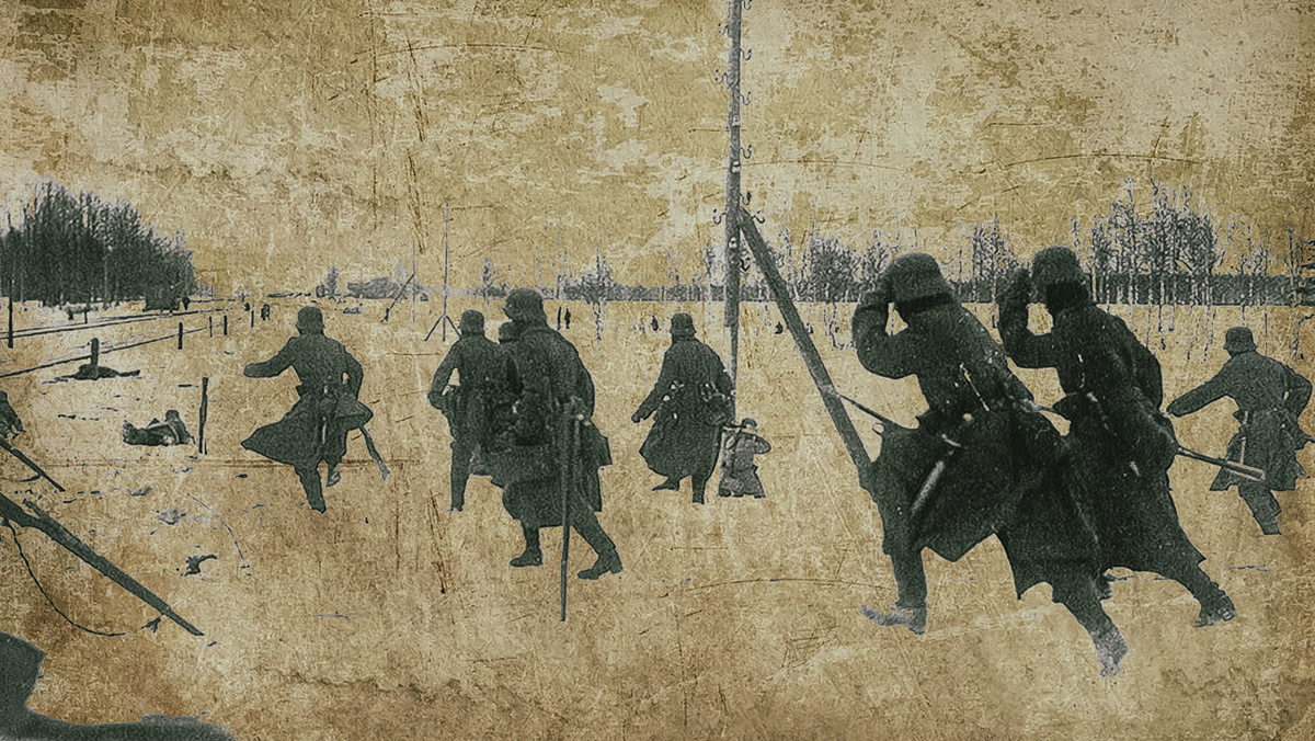 Германские солдаты атакуют Нарву