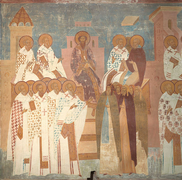 Фреска Шестого Вселенского собора находится в соборе Рождества Богородицы Ферапонтова монастыря (Вологодская область)