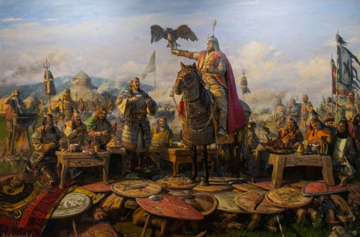    «Пир монгольских военачальников Чингисхана после победы над объединенным русско-половецким воинством 1223 года» / Источник: ©Художник Ильдар Акжигитов