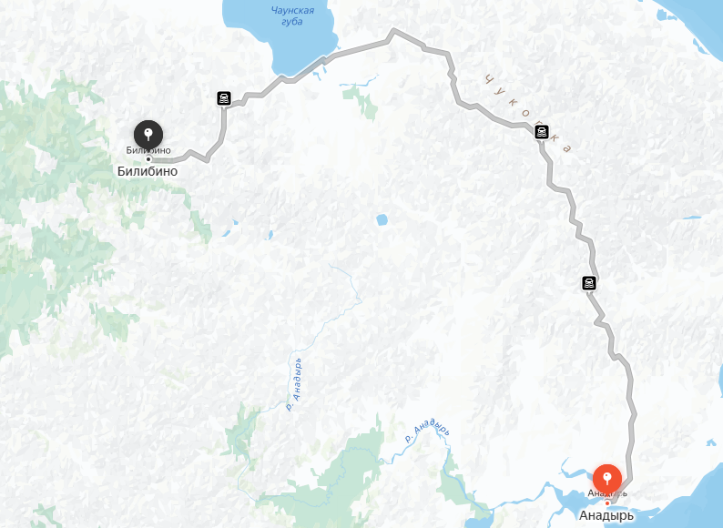 Маршрут на автомобиле из Анадыря до Билибино (Фото: https://yandex.ru/maps/)