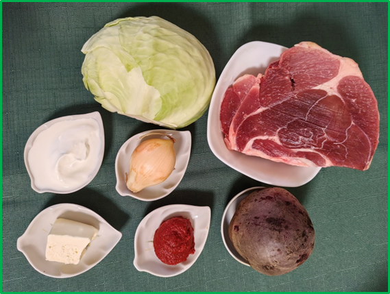 Основные ингредиенты борща из вымоченной свеклы