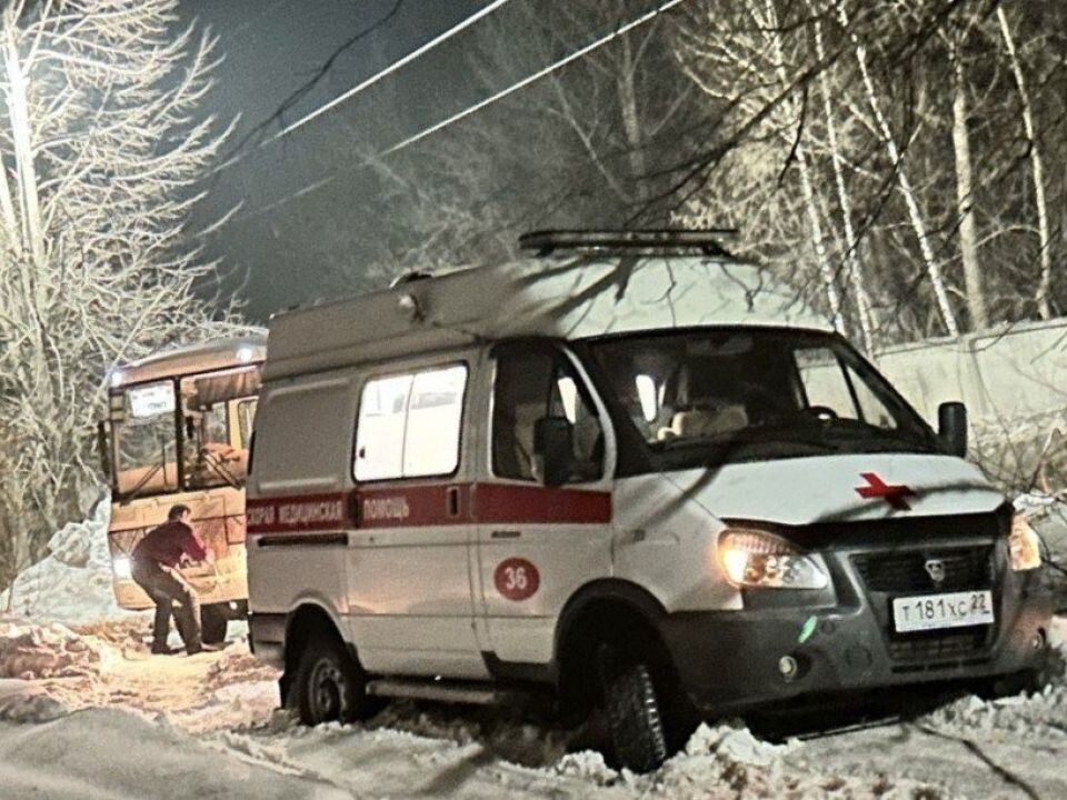    Бригада скорой помощи застряла в снегу. Источник: t.me/ssmpbiysk