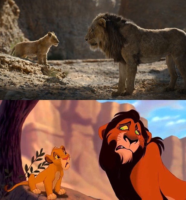 Симба и Шрам в мультике и киноадаптации (ремейк)