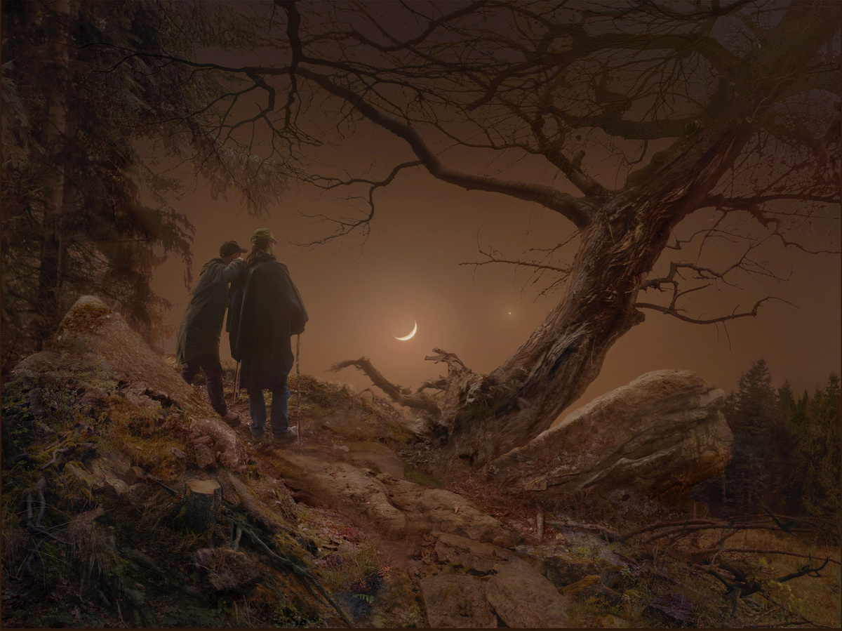 Хироюки Масуяма. Двое мужчин, созерцающих луну (по К.Д. Фридриху, 1819), 2019