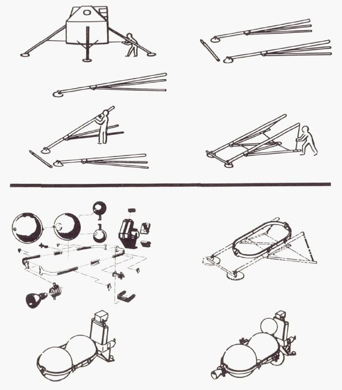 Последовательность сборки устройства для спасения с Луны.