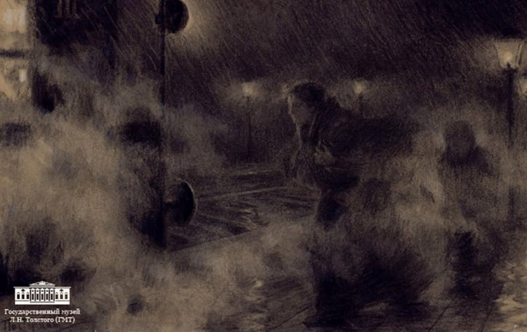 Изображение: Пастернак Леонид Осипович. Иллюстрация к роману Л. Н. Толстого «Воскресение». Катюша бежит за поездом. 1898–1899 гг. / https://tolstoy.ru/