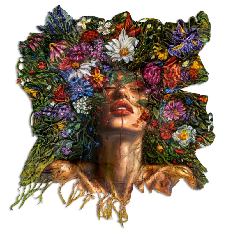 «Реанимация», масло и акрил на женской одежде и аксессуарах, закреплено на дереве.