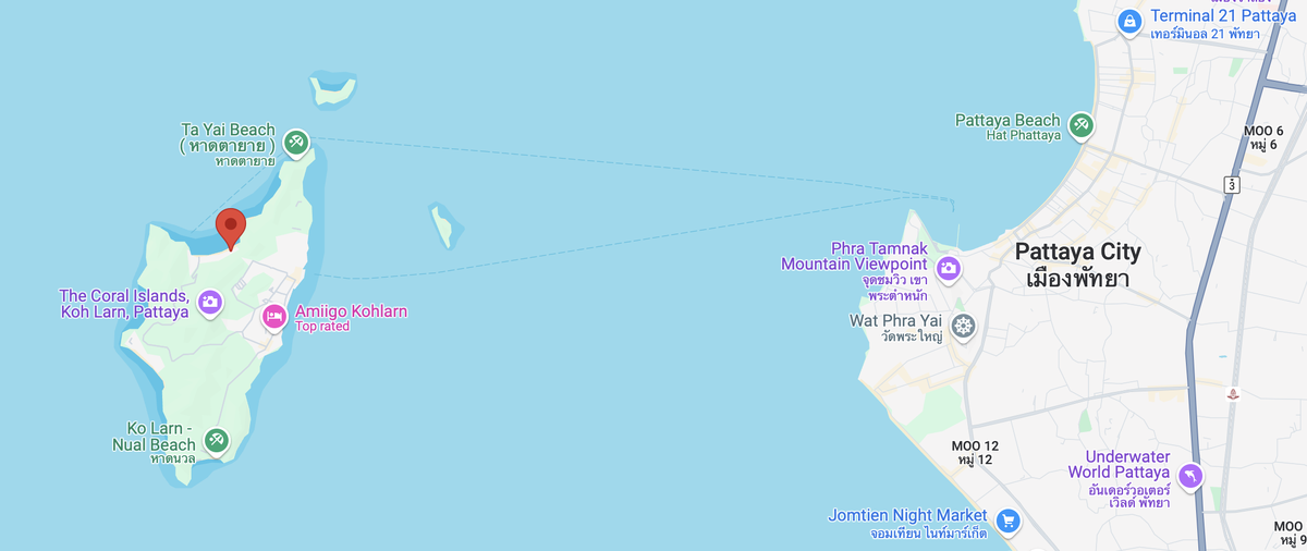 пунктиром на карте отмечен путь до острова