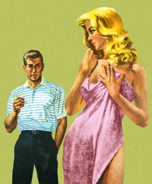 Stock Illustration : Woman in Towel Looking at Man