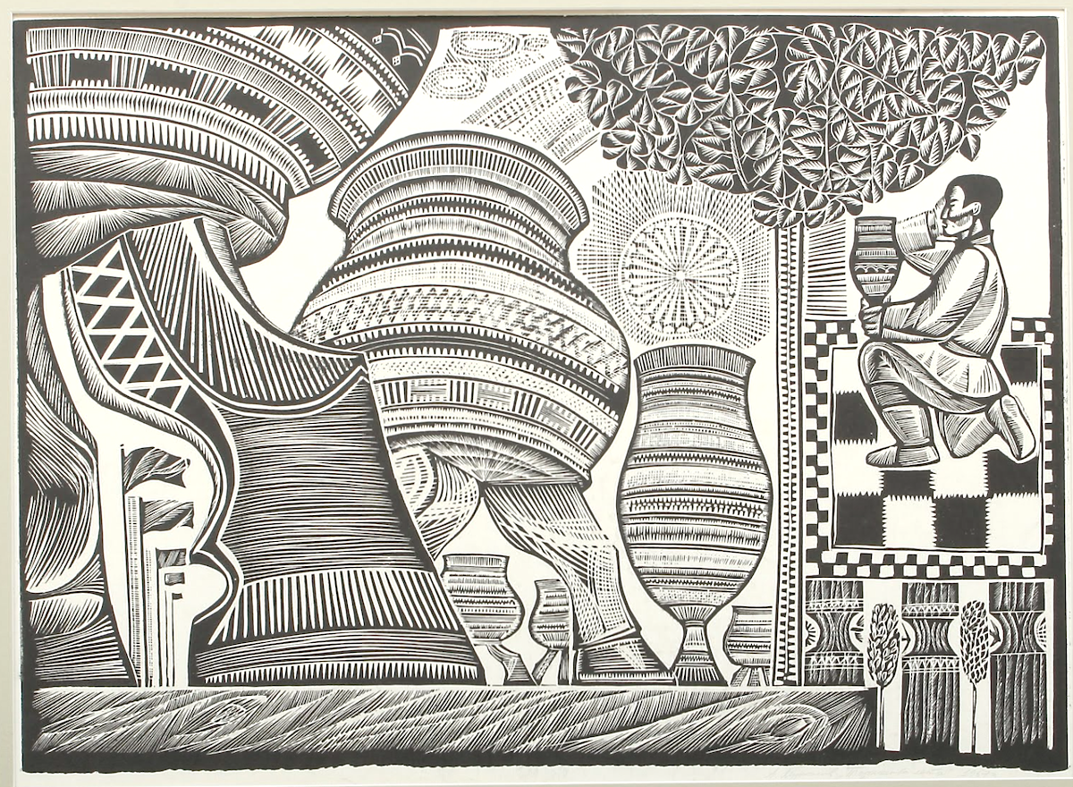 А. Мунхалов, «Торжество лета», 1967. Бумага; линогравюра