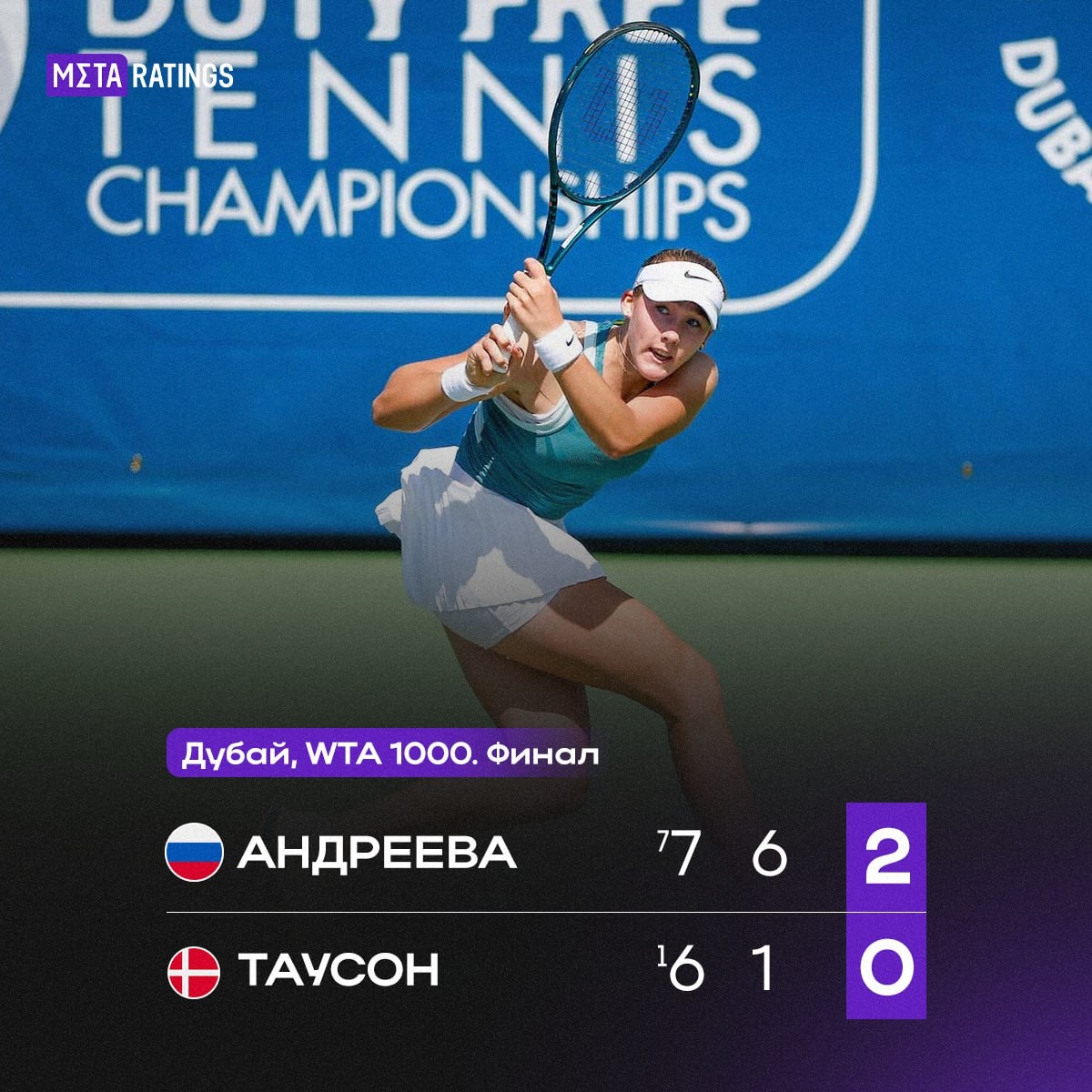    Победа Мирры Андреевой в финале теннисного турнира WTA 1000 в Дубае
