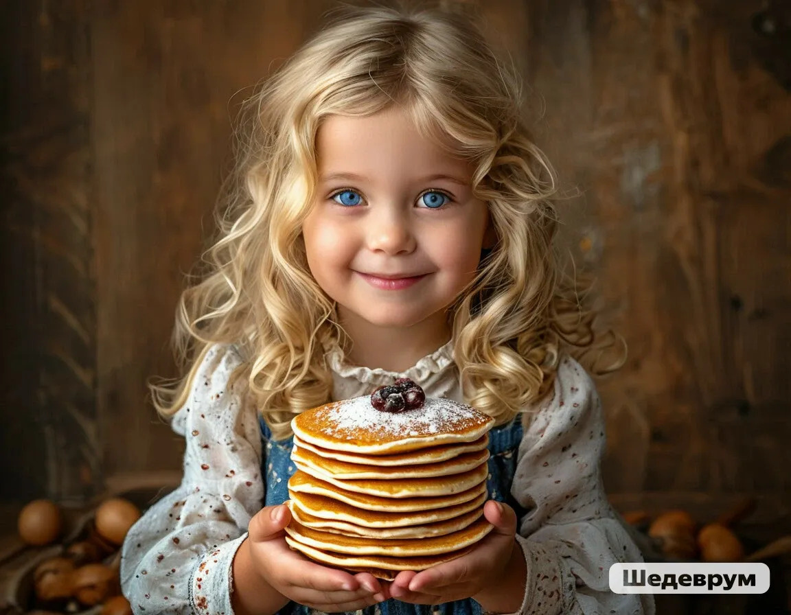 Просто картинка для настроения. Нейросеть, похоже, не понимает ни что такое Масленица, ни что такое нормальный блин