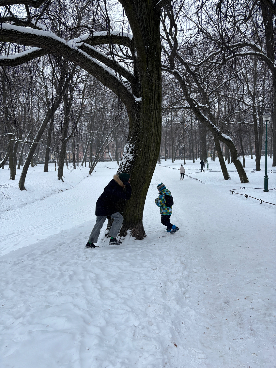 Фото автора. Дикие дети с прошлого года снега не видели )))