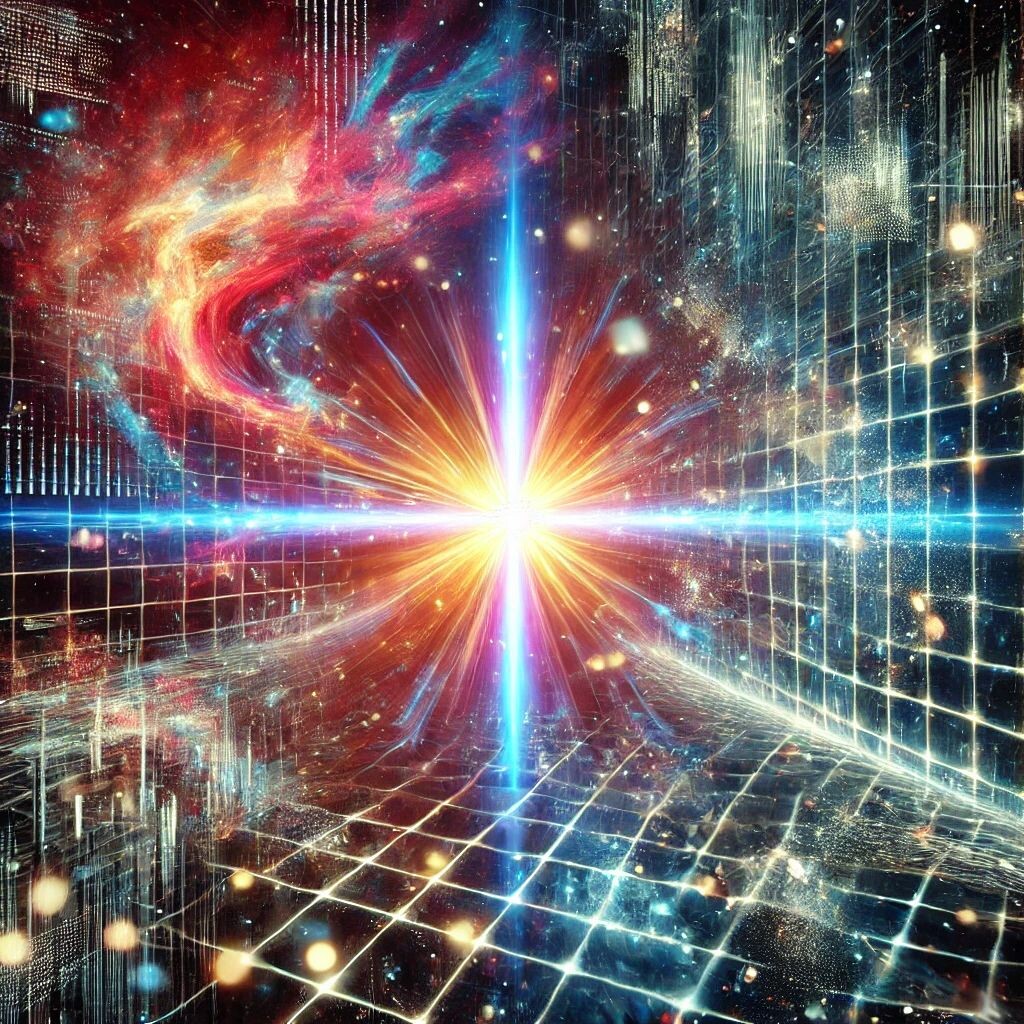 Это визуализация фотона, пробивающего пространство-время и создающего глюк в симуляции. 🔥