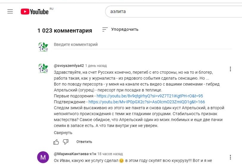 Скрин полного комментария