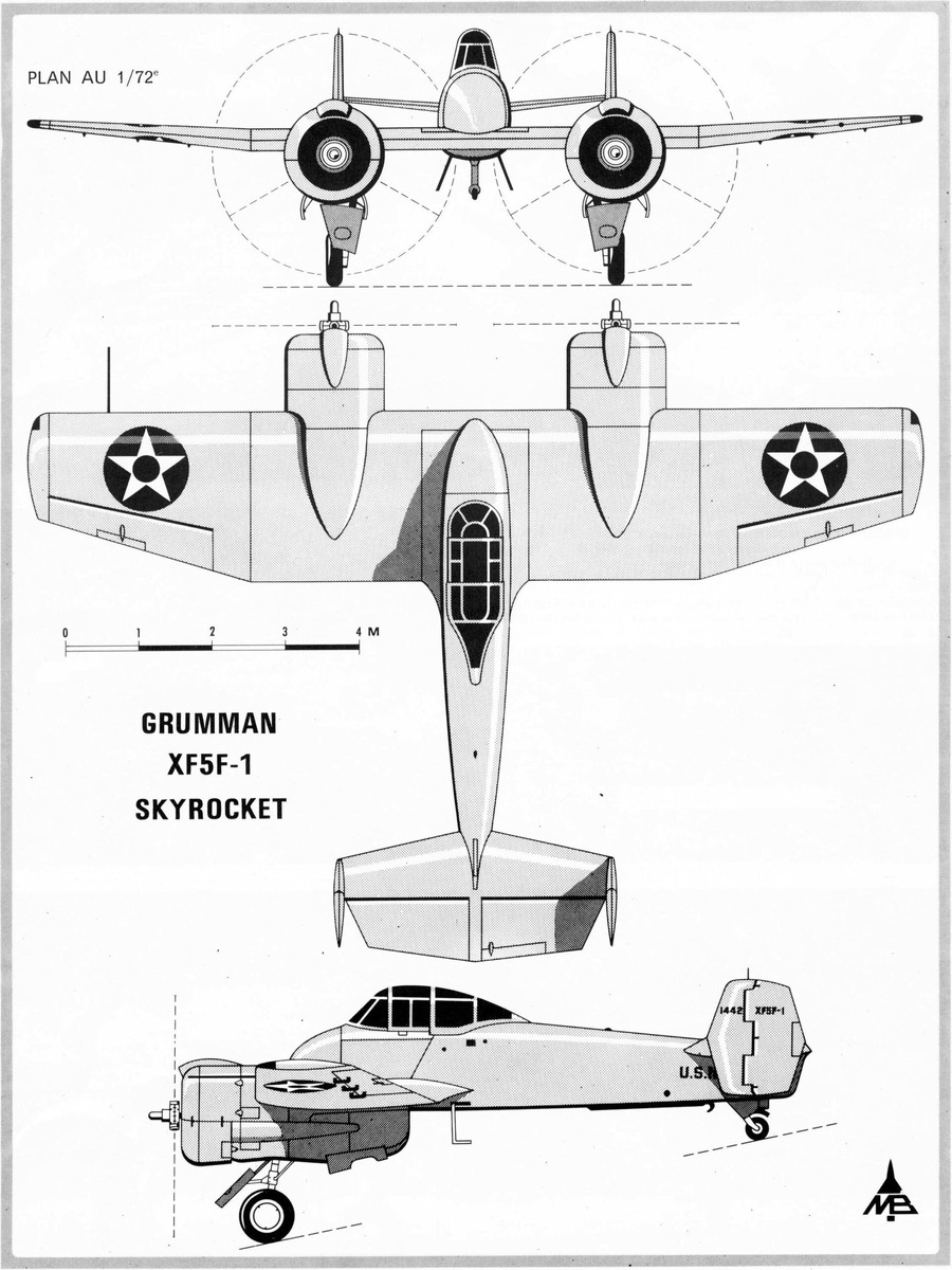 схема прототипа палубного истребителя Grumman XF5F-1 Skyrocket