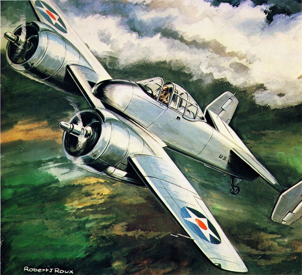 прототип палубного истребителя Grumman XF5F-1 Skyrocket во время первых испытательных полетов