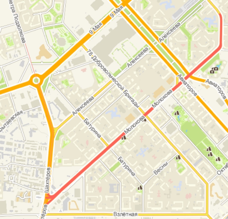     Карта участка реконструкции одной из основных магистралей Взлетки: здесь пойдет метротрамвай. Он будет выныривать из-под земли в районе примыкания ул. Молокова к ул. Шахтеров и дальше идти по поверхности в сторону Северного