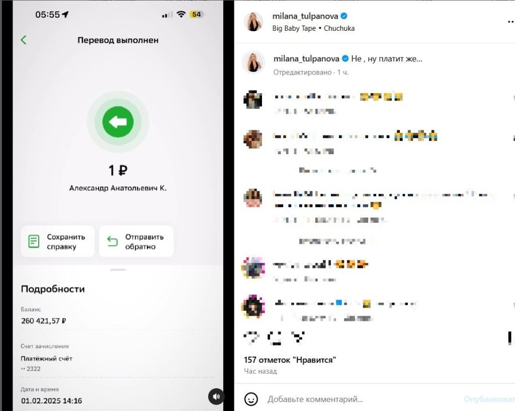    Соцсети Миланы Тюльпановой