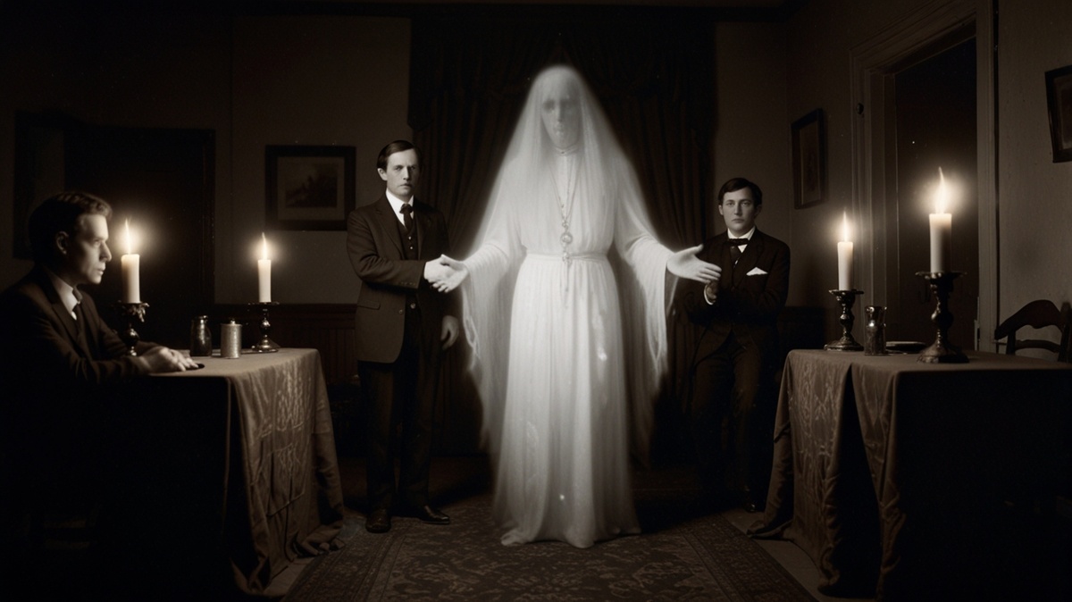 Размытая фигура монашки на старой фотографии