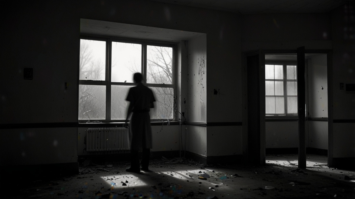 Старинная фотография, на которой виден полупрозрачный силуэт