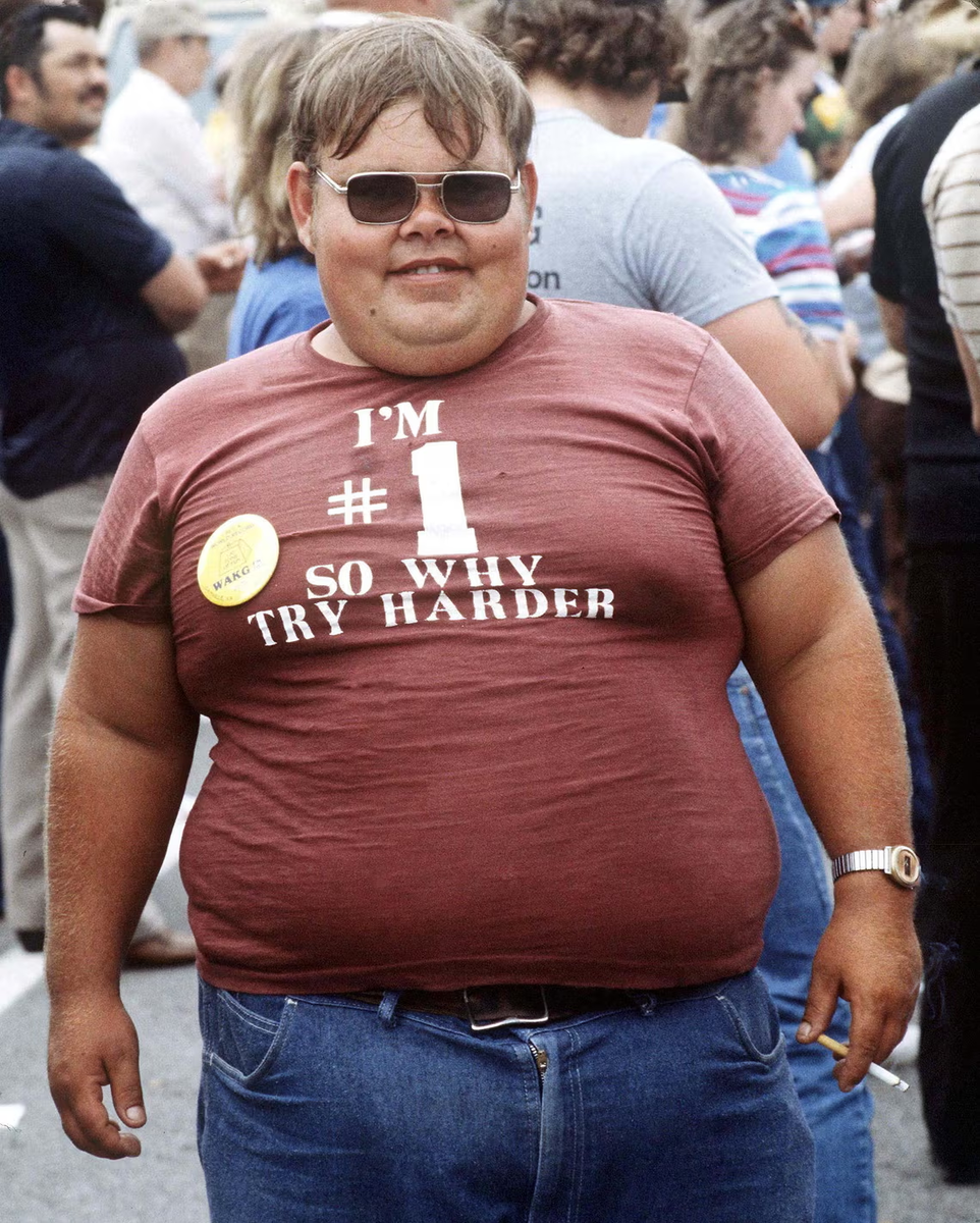 Фото загадочного мужчины, которое появилось на обложке альбома «You’ve Come A Long Way, Baby», было сделано на фестивале толстяков в Данвилле, штат Вирджиния, в 1983 году. Фотография: Sipa/Shutterstock