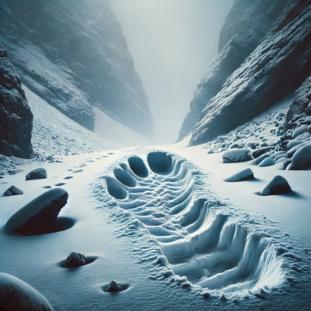 След Йети. Изображение созданное нейросетью.