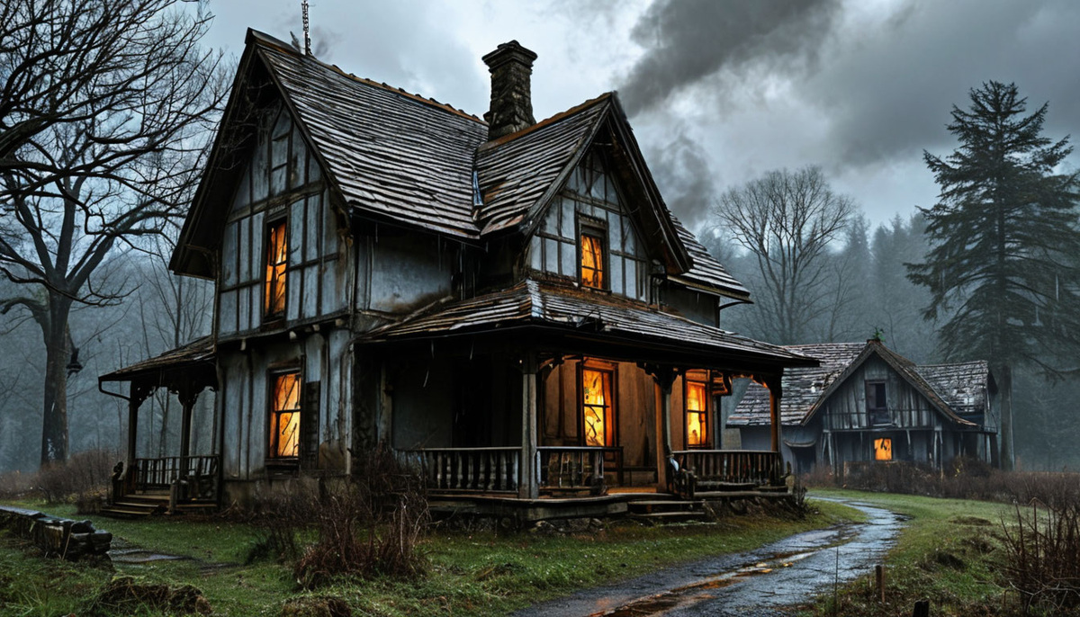 Здесь и далее мне помогает нейросеть "Шедеврум". Вот такой русский домик с призраками в канадской (или ещё какой) обработке он мне нарисовал. Жутко? Это вы оберштурмбаннфюрера Мента у ритуального костра не видели (см.ниже)