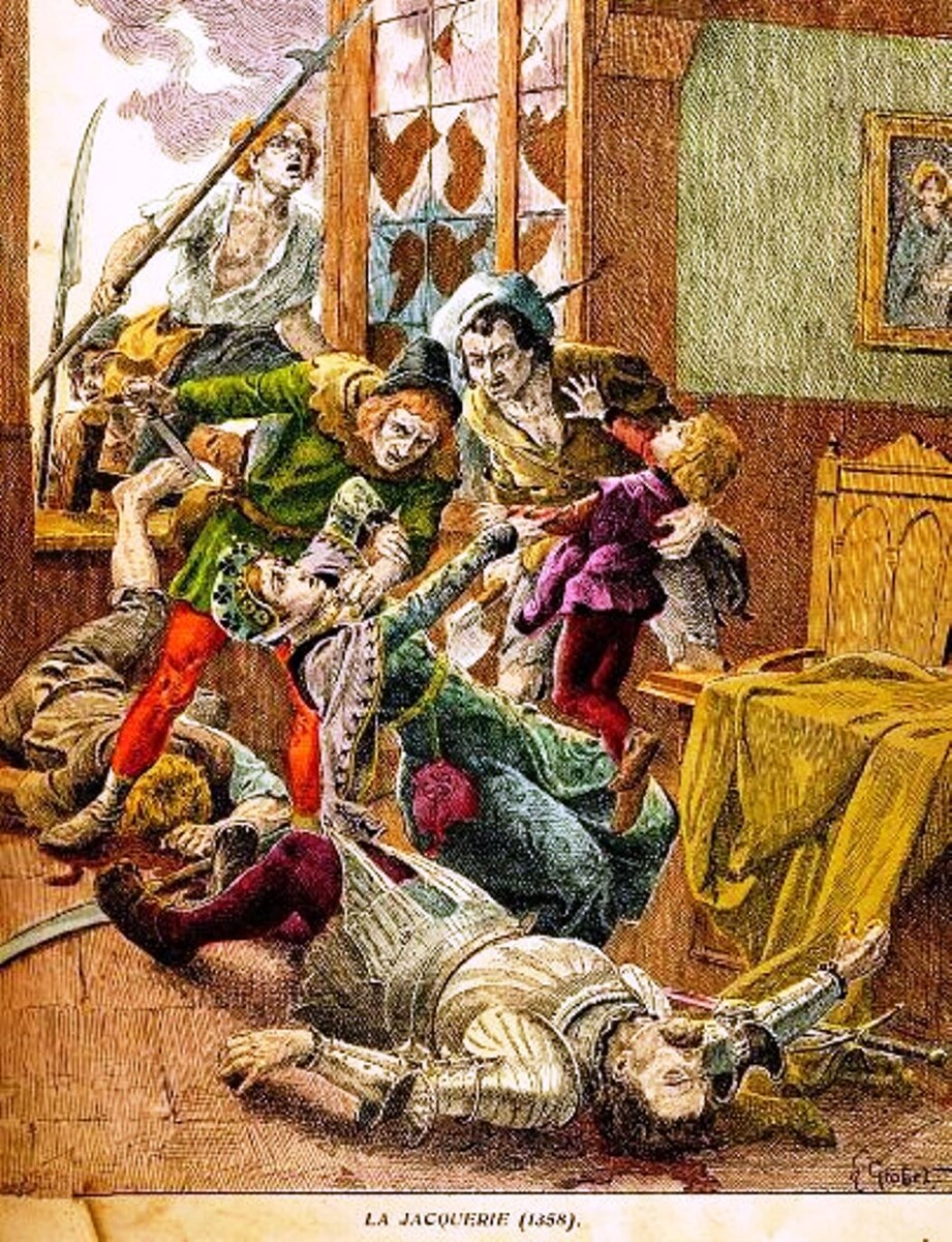 Жакерия 1358 г. Автор: H. Grobet — это псевдоним французского иллюстратора XIX века, который специализировался на создании гравюр и литографий (настоящее его имя неизвестно)