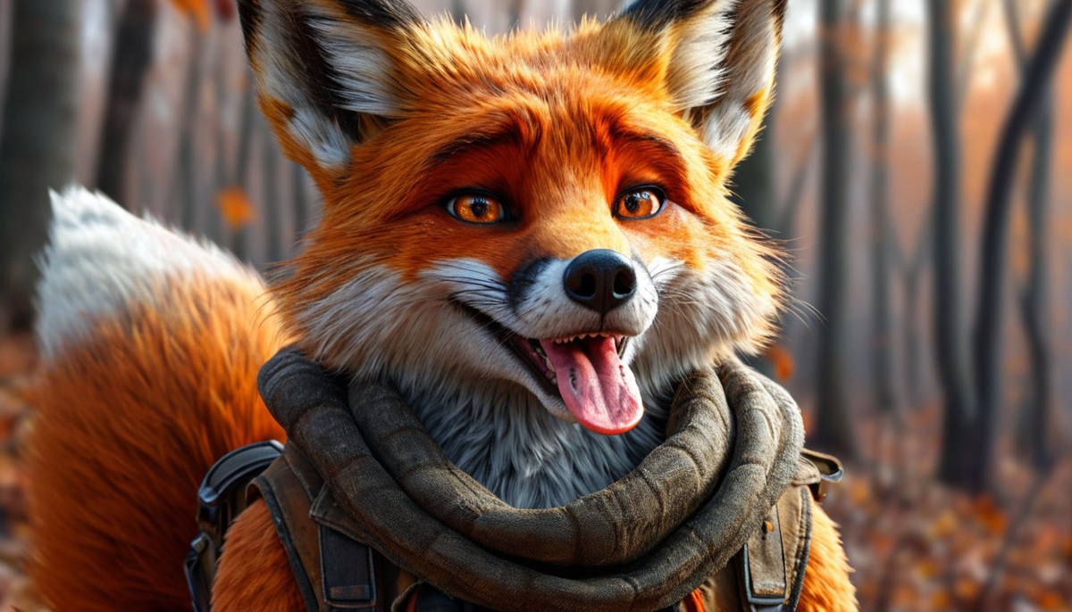 Антропоморфная лиса в полный рост показывает язык "Яндексу". Изображение: shedevrum.ai