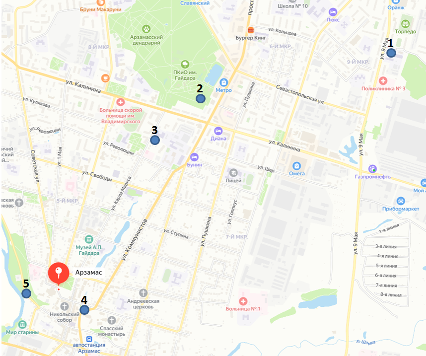 На нашем маршруте мы пойдем от "обычной" части города к "туристической". Протяженность маршрута в одну сторону составит около 6 км. Для тех, кто исключит точку 1, те же 5 км туда-обратно.