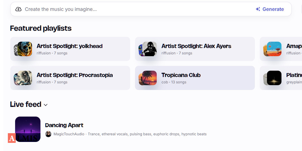 Вот в поле, где написано Create the music you imagine, вам надо напечатать описание своего будущего трека. Как работать с нейросетью подробнее, мы и описываем далее.