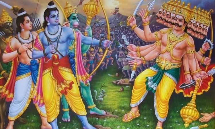 Бог Рама, аватар Вишну, побеждает Равану, воплощенное зло