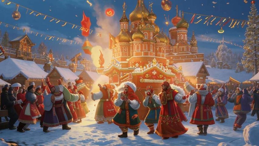 Масленица — это не только блины, но и широкие гуляния. Фото сгенерировано нейросетью Kandinsky по мотивам публикации